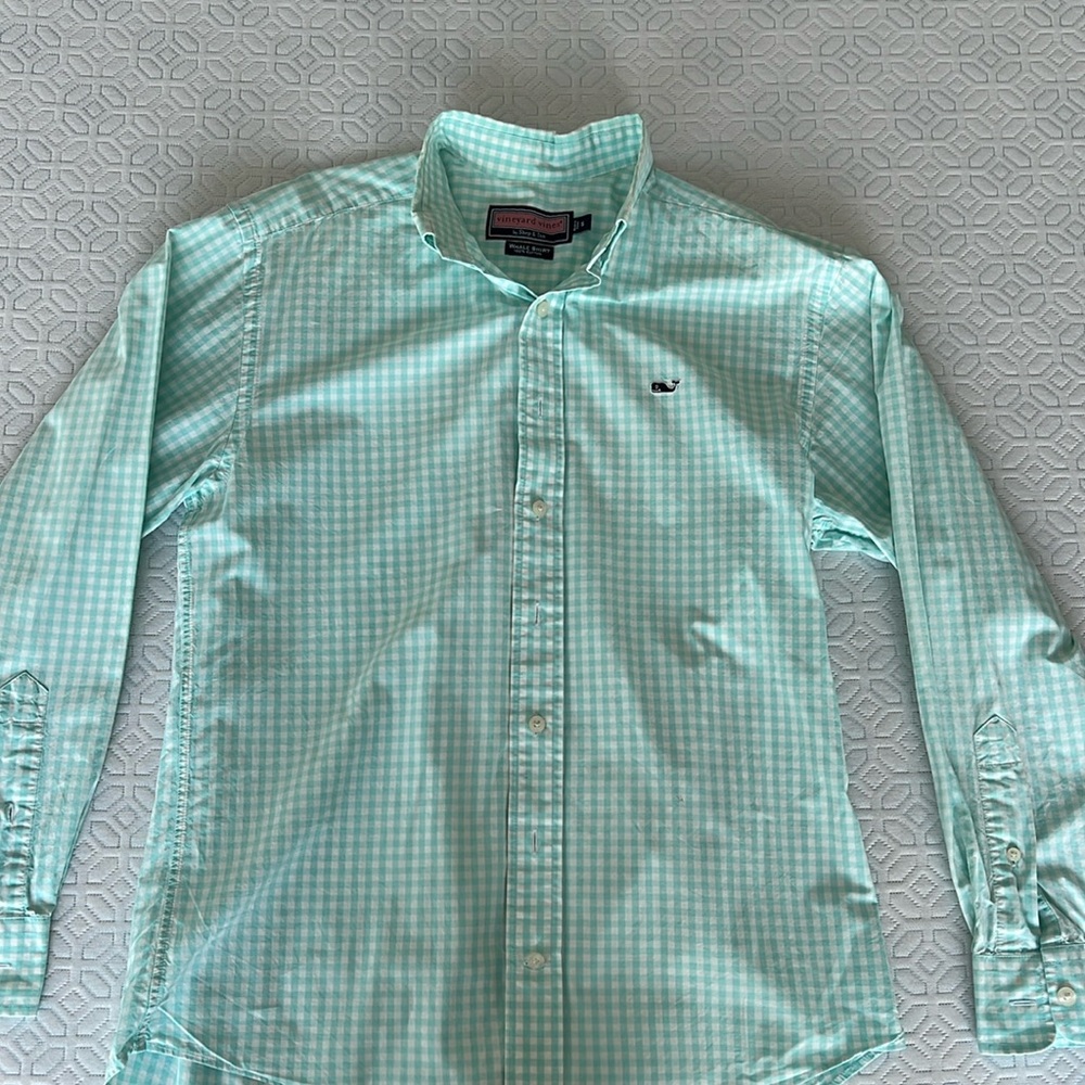 Vineyard Vines Men’s Small mint green gingham print button down